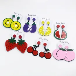 귀여운 수지 과일 수면 귀걸이 수박 레몬 딸기 과장된 스터드 드롭 이어링 여성 야채 귀걸이 파티 보석류 도매