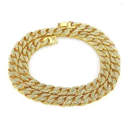 Correntes 14mm Miami Curb Chain Chain Rhinestone Charking Colar