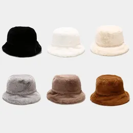 Retro Faux Rabbit Fur Kapelusz Kobiet Winter Warm Panama Hats Hats Outdoor Suncreen Sun Cap Lady Gift HCS255