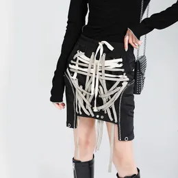 Skirts Irregular half skirt 2023 dark threedimensional pocket multilevel color contrast drawing rope laceup 230322