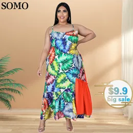 Plus Size Dresses Somo 5xl Bohemia Summer Women Maxi Long Dreeses Fashion Flower Printed Spaghetti Strap Dress Wholesale Dropshipping 230307