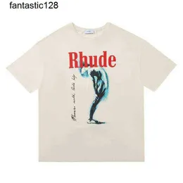 Mens Rhude T Shirt Leopard Letter Print Doodle Street Tees Män kvinnor Casual Loose T-shirt