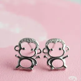 Stud Earrings Creative Exquisite Cute Animal Silver Plated Jewelry Fashion Little Crystal Monkey Hollow Female E292