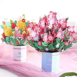 Bukiet Flowers Powitanie Karty Pop -up Karty 3D urodzinowe prezenty rocznicowe karta róża do gratulacji satylacja ślubna Walentynki mężczyźni kobiety nowe