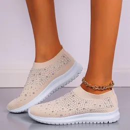 Scarpe eleganti Ballerine in cristallo brillante per donna Taglie forti Mesh traspirante Sneakers bianche Donna Primavera Estate Sport con suola morbida 230322