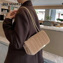 Mantang 2023 Kış omuz çantası lüks altın kadife küçük el çantası basit vintage crossbody bayanlar Jin Tote Bolso Mujer
