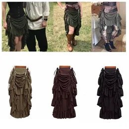 Skirts Steampunk Women Skirt Female Party Medieval Vintage High Low Ruffle Punk Gothic Pirate Costumes 230322