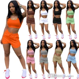 Summer Womens Active Sets Tracksuits Designer Clothing Crop Tank Top And Biker Shorts 2 Piece Outfits Jogging Suits
