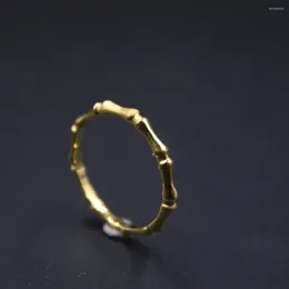 Cluster Rings Real 24k Yellow Gold Ring 3D Hard Women Men Bamboo Festival International Certification Smarked 999 US 6-7 Gift