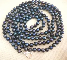 Ketten 100'' 254cm Frauen Schmuck 6x7mm Schwarz Farben Perlen Perlen Handgemachte Halskette Natürliche Süßwasser Geschenk