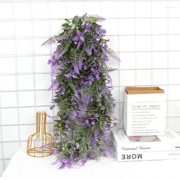 Decorative Flowers Artificial Plant Flocked Persian Fern Leaves Vines Home Room Decor Eucalyptus Leaf Lavender Garland Wall Hanging Balcony