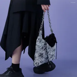 Kvällspåsar märkesdesigner tjocka kedjehandväskor för kvinnor mode luftnät broderi dra sträng axelväska kvinnlig handväska bolso mujer säck