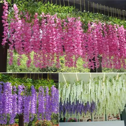 Flores decorativas grinaldas 12pcs wisteria flor artificial pendurada grinaldas rattan flor artificial string arco de casamento hhome decoração jardim 230324