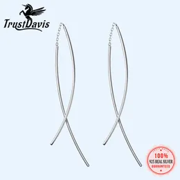 Charm TrustDavis 100 925 Real Sterling Silver Dangle Earrings 105cm Linked Double Stick For Women Girls Jewelry Wholesale DS1426 Z0323