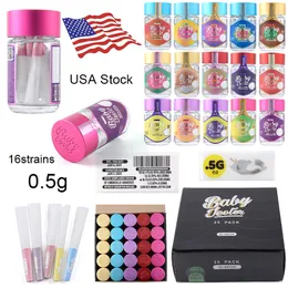 Usa Warehouse 0.5g Baby Jeeter Infused Accessories 2.5g Glass Jars Wax Container Dry Herb Storages Empty Bottle with Preroll Cone Papers