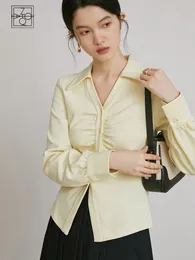 Женские трикотажные трикотажные изделия Ziqiao Pink Design Sense Sense Shirring Shirring Slimbing Рубашка для женщин Spring Chic Late Liting Simple Solid Cardigan Женщина 230324