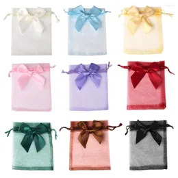 Hediye sargısı 10pcs/lot 9x12cm organze çantası Bowknot Noel Partisi Düğün Şeker Çantaları Zarif Takı Paketleme Çekme Çantası