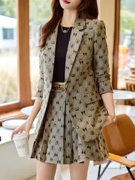 Two Piece Dress Spring 2023 Autumn Formal Ladies Grey Blazer Women Business Suits with Sets Work Wear Office Uniform Large Size Skirt Jacket 230324