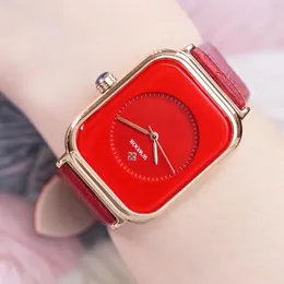 Armbandsur Fashion Red Watches Women Leather Armband Bangle Luxury Rectangle Quartz Relogios Feminino 2023 Lady Whatches Waches