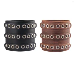 Bangle Punk PU Leather Bracelet Hip Hop Fashion Three Rows Of Holes Wristband For Valentine'S Day Fathers Dad Boyfriend Men Women