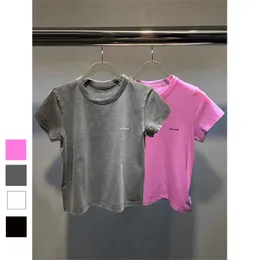 Solid Summer T shirt for Women Letter Printing Spring Cotton Top Female Liying Same Short Sleeve T-shirt