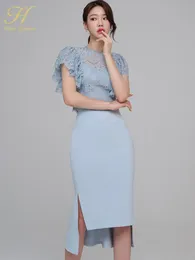 Zweiteiliges Kleid H Han Queen S Sommer Frauen Casual 2 Stück Set Spitzenoberteile Einfacher unregelmäßiger Mantelrock Koreanischer Beruf Röcke Anzüge 230324