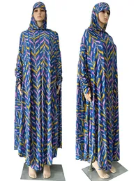 Ethnic Clothing Ramadan Muslim Women Prayer Garment Floral Prints Hooded Dress Islam Gown Plus Size Long Saudi Africa Robe 230324