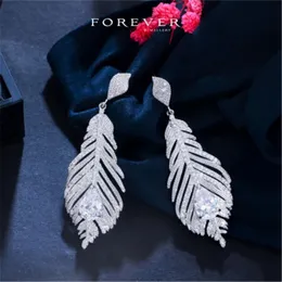 Feather Diamond Earrings 925 Sterling Silver Party Wedding Drop Dangle Earrings for Women Bridal Promise Engagement Smycken