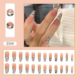Fałszywe paznokcie 24pcs Manicure DIY Press On Crystal Ripple Krótka francuska baletka plamka Pełna okładka Fałszywe końce