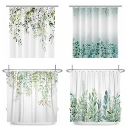 Cortinas de chuveiro Planta verde Folhas Flores Imprimir impressão moderna nórdica Minimalista Polyster Decoração de casa banheiro com ganchos 230324