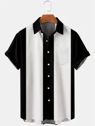 メンズカジュアルシャツクリエイティブ3Dデジタル黒と白のグリッドコラージパターンフラップホリデーレジャー短袖シャツS 5XL 230323