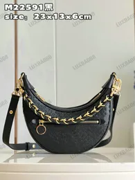 M22591 Loop baguette handbag 2023SS Loop PM حقيبة كتف سلسلة مصمم نصف القمر الرغيف الفرنسي حقيبة يد 2022SS حديقة الأزهار الجاكار الدنيم رمادي أزرق وردي محفظة