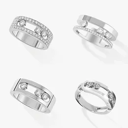 Con Side Stones Joyería de lujo francesa 925 anillo de pareja de plata esterlina galvanoplastia oro tres diamantes móvil MOVE ROMANE 230323