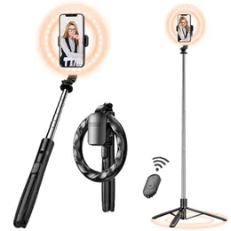 Selfie Monopods 8" Selfie Ring Light with 66" Extendable Tripod Stand Phone Holder Portable Unplugged Dimmable LED Ringlight 230324