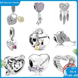 925 Siver Beads Charms för Pandora Charm -armband Designer för Women Heart Bear Lock Dreamcatcher