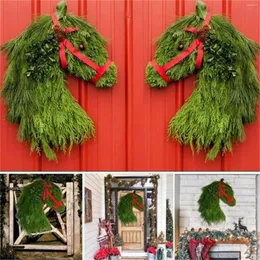 Flores decorativas 2pc Christmas Wreathhouse Double Horse Horse Head Garden Decorações de parede Garland Ano Decoração #T2G