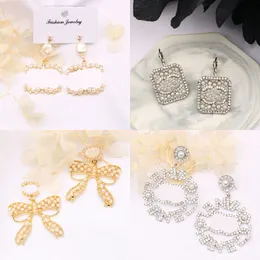 23ss 20style Designer Dangle Chandelier Letter Stud 18K Gold Plated 925 Silver Heart Fashion Women Crystal Rhinestone Pearl Earring Wedding Party Jewerlry