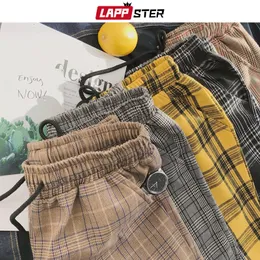 남자 바지 Lappster Mens Black Harajuku Plaid Pants 남자 일본어 스트리트웨어 헐렁한 스웨트 팬츠 남성 5 색 빈티지 캐주얼 바지 230324