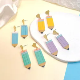 Dangle Earrings Colored Pencil For Teacher Simple U-shaped Soft Clay Embossed Pendant Earring Heart Drop Eearrings Festive Gift