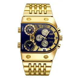 Titta på band Multi Time Zone Stora Dial Luminous Men's Watch Steel Band Casual Watch Gold Watch 230323