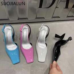 Suojialun 2023 Spring New Women Sandal Fashion Slip Slip Slip On Ladies Elegant Dress Slingback Shoes Fingur High Leake Bombas 0324