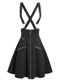 Skirts Plain Color Suspender Zipper Fly Midi High Waist Vintage Women Gothic Punk Lolita Girl Suit Student Uniform Bottom 230324