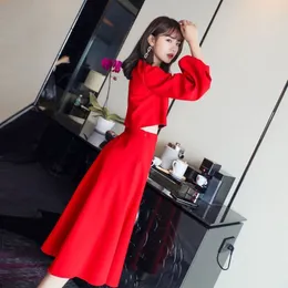 Tvådelad klänning Benmingnian Red Suit Women Spring and Autumn Korean Style Goddess Fashion Solid Casual Set Female 230324