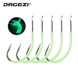 Haczyki rybackie Dagezi 10pcs/Lot High Carbon Steel Luminous Fishing Hook #9- #18 Haoki rybne Trwałe Pesca Haczyk do kolczasty sprzęt rybny P230317