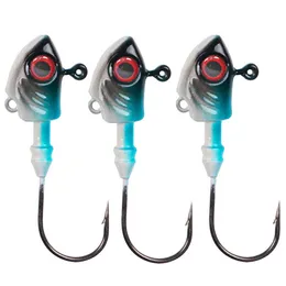 Fiskekrokar 3st Jig Fish Head Hook 3,5G/5G/7G/10G/14G/20G Fiske jigging rostfritt stål fiskkrok 3D -ögon Pike Bass Worm Fiske tackling P230317