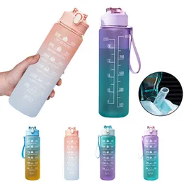 butelka z wodą sportową butelkę z wodą ze słomy marker czasowy ciekawy zimne napoje butelki darmowa wysyłka mężczyźni kobiety fitness butelki z wodą p230324