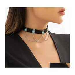 Chokers Choker damski naszyjnik ozdoby biżuterii harajuku słodka fajna przyprawy dziewczyna chocker kołnierz retro czarny polar Turkusowy Tassel d dhgvw