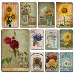 Vintage Blumen Poster Metall Blechschild Mode Sonnenblume Hausgarten Hof Dekoration Plaketten Retro Vase Aufkleber Malerei Platten 30X20cm W03