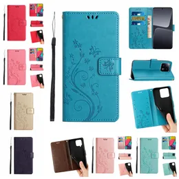 Flower Butterfly Wallet Cases For Samsung A24 M53 M13 A04E Moto G62 5G G Stylus 5G 2022 G52j E22 Xiaomi 13 Pro Redmi Note 12 Leather Flip Cover ID Card Slot ID Holder Pouch