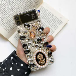 Handy-Fälle Luxus Bling Strass Clear Hard Phone Case für Samsung Galaxy Z Flip 4 3 Diamond Back Cover für Frau Mädchen Z0324